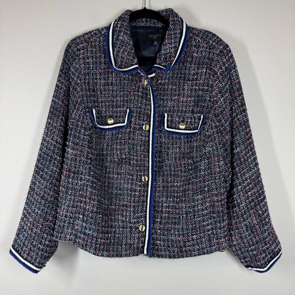 Talbots Breeze Tweed Blazer Jacket Pink Blue Multicolor Plus Size 16 Old Money